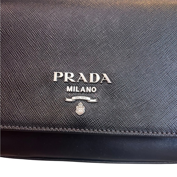 PRADA Saffiano Tessuto Nylon Chain Shoulder Bag Black - Picture 5 of 15